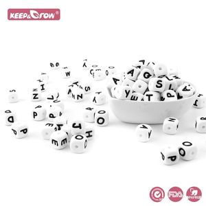 Keepgrow 100pcs 12mm Silikon Buchstaben Perlen BPA Free Baby Zähnen Englisch Alphabet Buchstaben Food Grade Baby Zahnen Perlen 220507