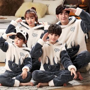 JULY'S SONG Flannel Pajamas Set Family Outfits Warm Cute Cartoon Parent-Child Sleepwear Winter Coral Women Men Kid Thick 220329