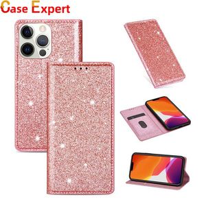 Modische glänzende Bling-Geldbörsen-Handyhüllen mit Kartenhalter für iPhone 15 Pro Max Samsung S24 Ultra A13 A33 A53 A73