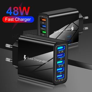 5 Ports QC 3.0 Wand-Schnellladung 48 W USB-Ladegerät zum Aufladen für iPhone 11 12 Mini 13 Pro Max Samsung Huawei Xiaomi Realme Universal-Handy-Ladegerät