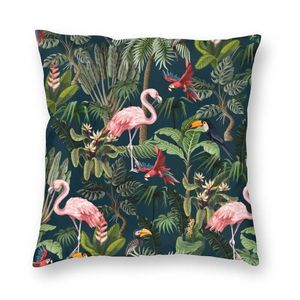 Kudde/dekorativ kudde djungelmönster med tukan flamingo och papegoja kudde täcker fågelgolvfodral för vardagsrum cool kudde dekor