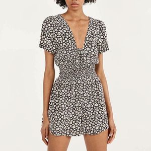 Женские комбинезоны Rompers Flower Print Женщины с коротки