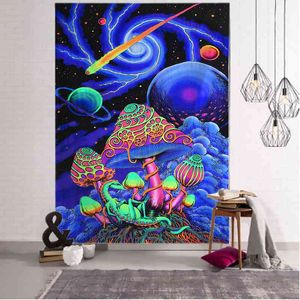히피 태피스트리 사이키델릭 버섯 벽 교수형 마법 외계인 미스터리 홈 장식 미술 벽화 배경 천 J220804