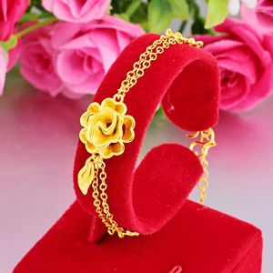 Link Chain Ladies Fashion Bracelet 24k Color Brass Gold Plated Vietnam Sand Rose Women's Wedding Jewelry Trum22