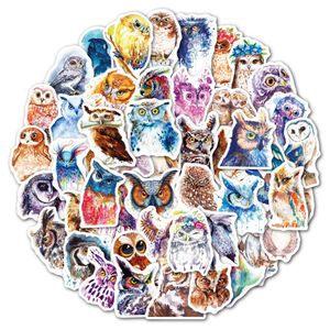 50pcs-pacote aquarela coruja desenho animado adesivos de pássaro animal adesivo de vinil laptops à prova d'água de recado de carros de água de garrafa de garrafa de garrafa de guitar