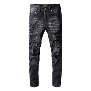 Mens Designer Jeans nödställda rippade cyklist Slim Fit Motorcykel denim för män s högsta kvalitet mode jean mans byxor häll ho 185