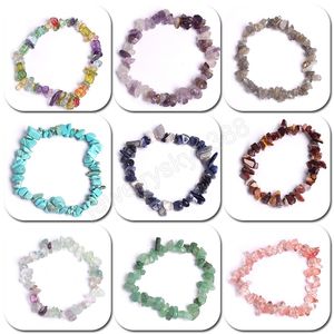 Fashion Natural Gem Stone Armband Oregelbundet Crystal Stretch Chip Beads Nuggets Armband Bangles Quartz armband för kvinnor