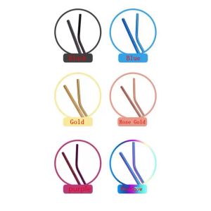 US STOCK 6215mm 304 Stainless Steel Straw Bent And Straight Reusable Colorful Drinking Straws Metal Cleaner Brush Hotselling Tool FY4139