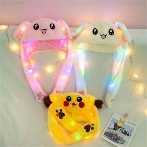 LED Bunny Moving Ears Hat Cartoon Plush Flash Party Regalo di compleanno luce Luminoso Airbag Hat Blink Jumping up Hat per bambini Adulto 220611