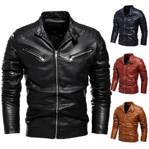 Jaqueta de inverno masculino lapela de couro preto jaqueta de motocicleta masculina casacos de motociclista design plissado jaqueta inteligente homens de pele quente forçada slim fit 201104