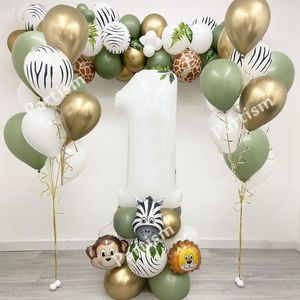 28pcs jungle Animal Balloon Kit com Número Branco Monkey Lion Foil Balls for Kids Birthday Party Decoration Diy Home Supplies 220815