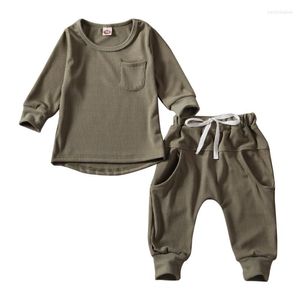 Completi di abbigliamento Neonato Bambini Ragazzo Ragazza Abiti a costine solidi T-shirt a maniche lunghe Top Pantaloni 2 pezziSpring Autumn Born SetAbbigliamento