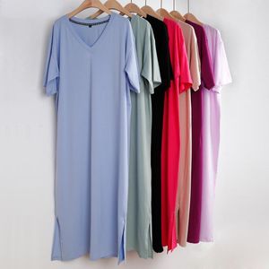 Sukienki plus size damskie V Nakień Kobiety Długie sukienka Summer Suma Casual Solid Kolor Klubowy Sukni