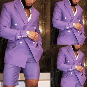 Abito da uomo lavanda 2 pezzi Shorts a doppio petto Shorts Summer New Groom Wedding Custom Tuxedo Dress