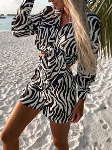 TRABALHO DE VERÃO Feminino Roupa de verão Retro Graphic Print Shorts Boho Sets elegante Botão de colarinho de lapela para cima da cintura elástica da praia