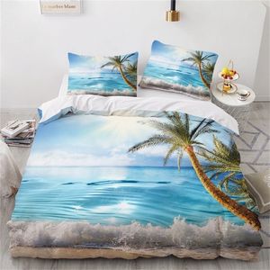 3D HD Print Bedding Set Custom King Sea Beach Waves Moonlight Däcke Cover Set Quiltblanket Cover Set Bedclothes Beach Drop Ship 220616