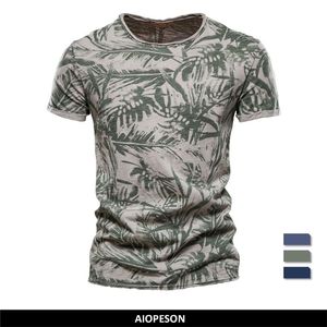 AIOPESON Hawaii Style 100% Cotton T-Shirt Men O-neck Print Shirt Men Casual Men Clothing Summer High Quality Men's T Shirts 220504