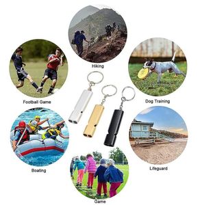 Atacado 130dB SOS Alarm Gadgets Outdoor Gadgets Sobrevivência Whistle Tubo duplo Decibel High Camping Caminhando Whistle Multi-Tools Whistles Keychain