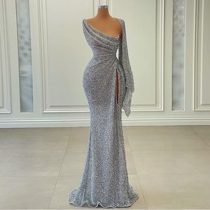 Women's Glitter Sequin Evening Dresses 2022 Mermaid Gowns with Side Slit