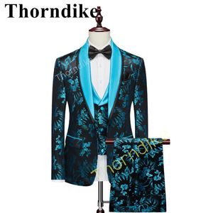 Men's Suits & Blazers Thorndike Men's Fashion Jacquard Special Fabric Shawl Collar Custom Groom Suit Wedding Tuxedo Elegant 3 Piece SetM