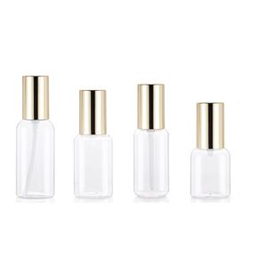 Packing Plastic Clear Bottle Round Shoulder PET Shiny Gold Lid Spary Lotion Press Pump Empty Cosmetic Refillable Packaging Container 50ml 60ml 75ml 100ml