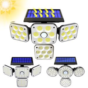 Luz solar solar ao ar livre 180/144 Lâmpada de parede LED com sensor de movimento da cabeça ajustável Luz de inundação de inundação IP65 à prova d'água luz