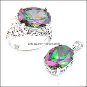 Свадебные ювелирные наборы Luckyshine Женские кольца подвески овальные цветные натуральные мистические топаз 925 Sier Delive Delip 2021 Gjpsu