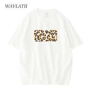 Wavlatii kvinnor leopard tryck tshirts för sommar kvinnlig svart casual streetwear tees lady mode bomullstoppar wt2114 220511