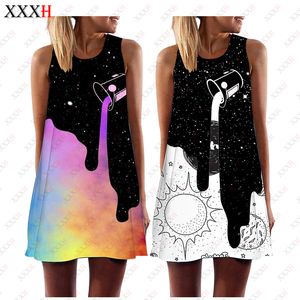 XXXH Sternenhimmel-Kleid, locker, ärmellos, 3D-Druck, lässig, Sommer, A-Linie, Damenkleider, lustiges Muster, dünner Minirock 220713