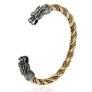Charm Armband Rostfritt stål Norska varghuvuden Armband Mix Gold and Silver Viking smycken som man eller kvinnor gåva