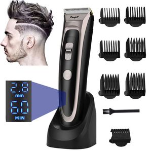 Professional Rechargeable Hair Clippers for Men, Low Noise Ceramic Blade Trimmer with Limit Combs