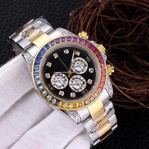 Relógio masculino automático relógios mecânicos diamantes coloridos feminino relógio de pulso de negócios à prova dwaterproof água 40mm montre de luxo