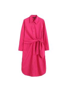 PB&ZA Women's Fall 2022 New Fashion Waist Design Elegant Poplin Shirt Dress Vintage Long Sleeve Women's Dress Vestidos Mujer T220804