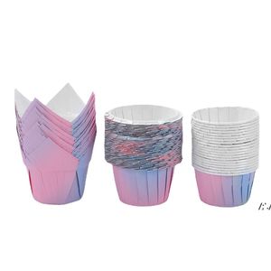 Gradient Cupcake Liners Ciasto Pieczenia Kubki Greasoodporne Papier Muffin Wrapper Desery Uchwyt Na Party Ślub JJLE13567