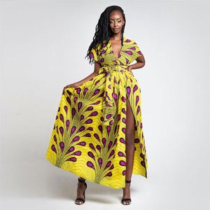 Uzun Afrikalı Elbiseler Kadınlar Geleneksel Afrika Giyim Dashiki Ankara Maxi Sundress Zarif Çoklu Giyim Batik Yaz Kıyafetleri214o