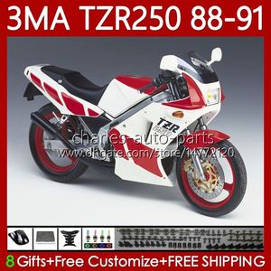 Bodys Kit för Yamaha TZR-250 TZR 250 TZR250 R RS RR 88-91 karosseri röd vit 115no.33 YPVS 3MA TZR250R 88 89 90 91 TZR250-R TZR250RR 1988 1989 1990 1991 Moto Fairings
