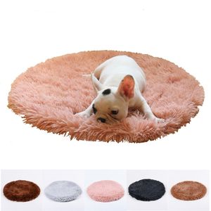 Tapetes de animais de estimação longos e luxuosos Cama redonda cobertor fofo profundo dormindo capa macia para cão colchão de gato sólido 210224