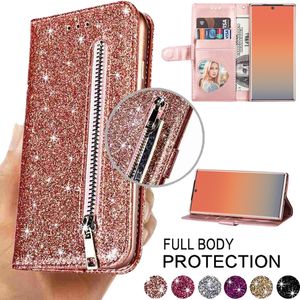 Mode Glitter Card Slots Flip Étuis Portefeuille En Cuir Pour Samsung S6 S7 S8 S9 S10 S20 Plus S20FE 5G Note 8 9 10 Housse