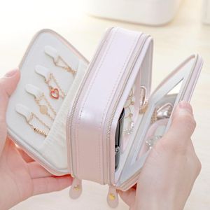 Small Jewelry Box Double Layer Travel Organizer Cute PU Leather Jewelry Display Case for Rings Earrings Bracelets Necklace