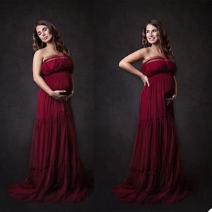 Noble Dark Red Plus Size Pregnant Ladies A Line Evening Dress Strapless Pleats Floor Length Tube For Woman Photoshoot Formal Prom Party Wear Custom Made