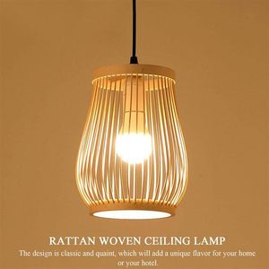 Pendelleuchten Rustikaler Rattan-gewebter Kronleuchter Natürliche Bambus-Deckenleuchten Chinesischer Stil Hängeleuchte für Wohnzimmer-BeleuchtungskörperPend