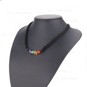 Natürliche 7-Chakra-Halskette mit zerkleinertem Splitterstein, schwarze Samtkordel-Halskette, Kristallkies-Halsketten für Damen, Modeschmuck, Will und Sandy