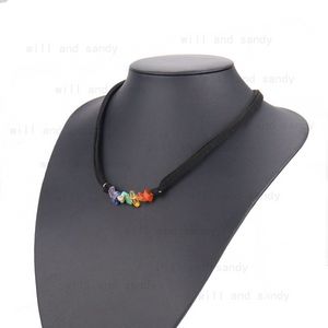 Collana con pietre scheggiate schiacciate a 7 chakra naturali Collana con cordoncino di velluto nero Collane con ghiaia di cristallo per gioielli di moda da donna Will e Sandy