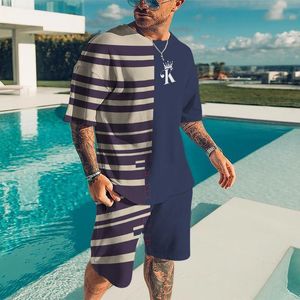 Agasalhos masculinos conjunto de 2 peças shorts de verão roupas masculinas roupas 2022 moda roupas esportivas camiseta impressão 3D K tops gola redonda camisetas