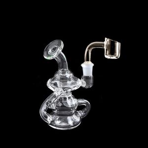 Mini Powerful Recycler Dab Oil Rig Antioverflow 14mm joint Glass Bong Hookah Thickness Not Easily Broken Smoking Pipe with 4mm Quartz Banger