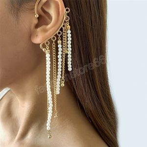 Mode-Statement Kein Piercing Lange Quaste Clip Ohrringe Ohr Manschette Charme Imitation Perle Trendy Frauen Schmuck Bijoux Geschenk