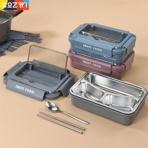 Heat Preservation Lunchbox Industrial Style Stainless Steel Thermal Insulation Bento Box Leak-proof Lunch Boxes 201015