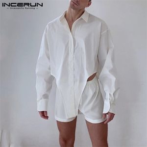 Inderun Men Casual Sets Osobowość Streetwear Long Rleeve Nieregularne koszule Elastyczne tali