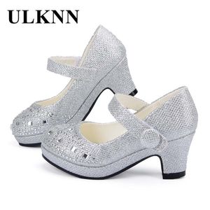 ULKNN Children Princess Shoes for Girls Sandals High Heel Glitter Shiny Enfants Fille Female Party Dress Shoes 220425