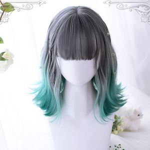 Syntetyczne peruki Meifan krótki kolor kolor lolita Ombre anime z gangiem powietrza naturalne fałszywe włosy niebieskie zielone lolite cosplay peruka tobi22